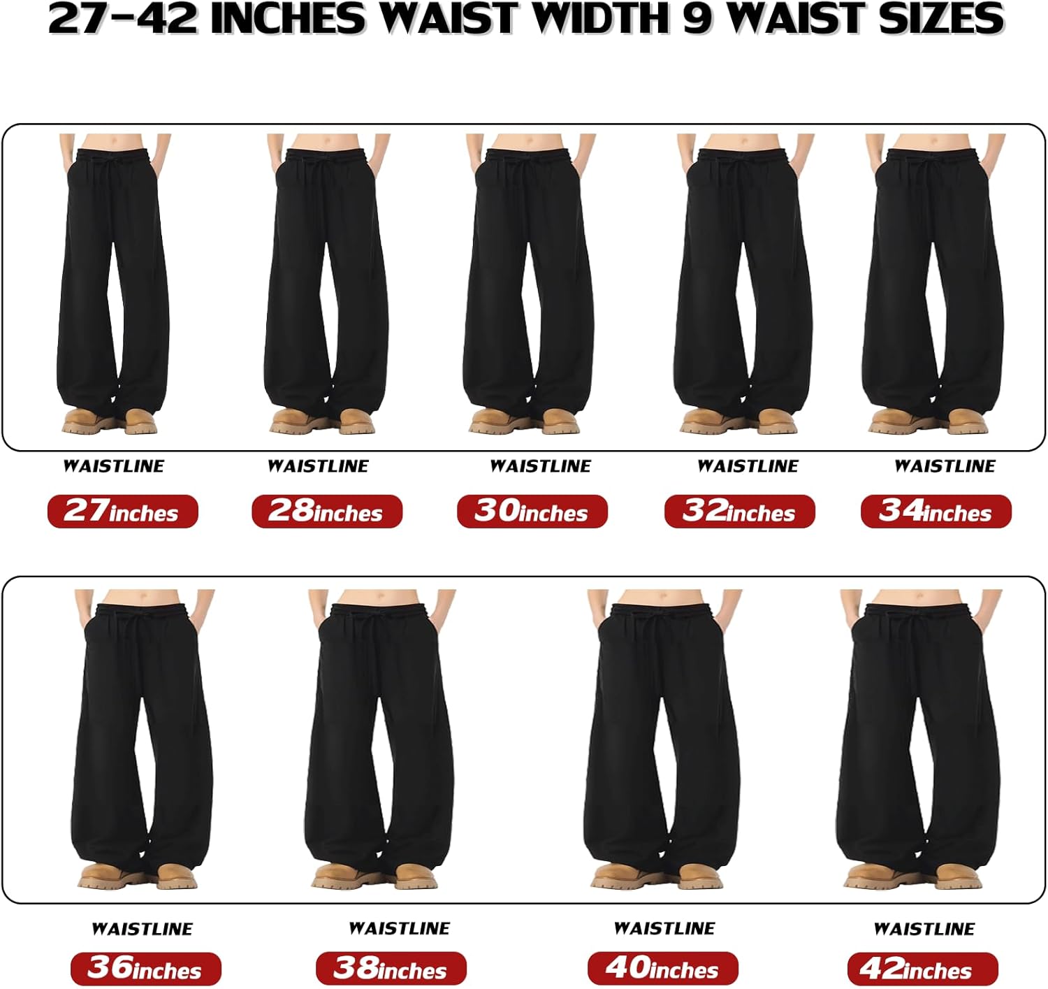Sweatpants for Men, Big Size, Men's Extra Long Inseam, Mens Casual Fit Loose Drawstring Black Pants - Image 6