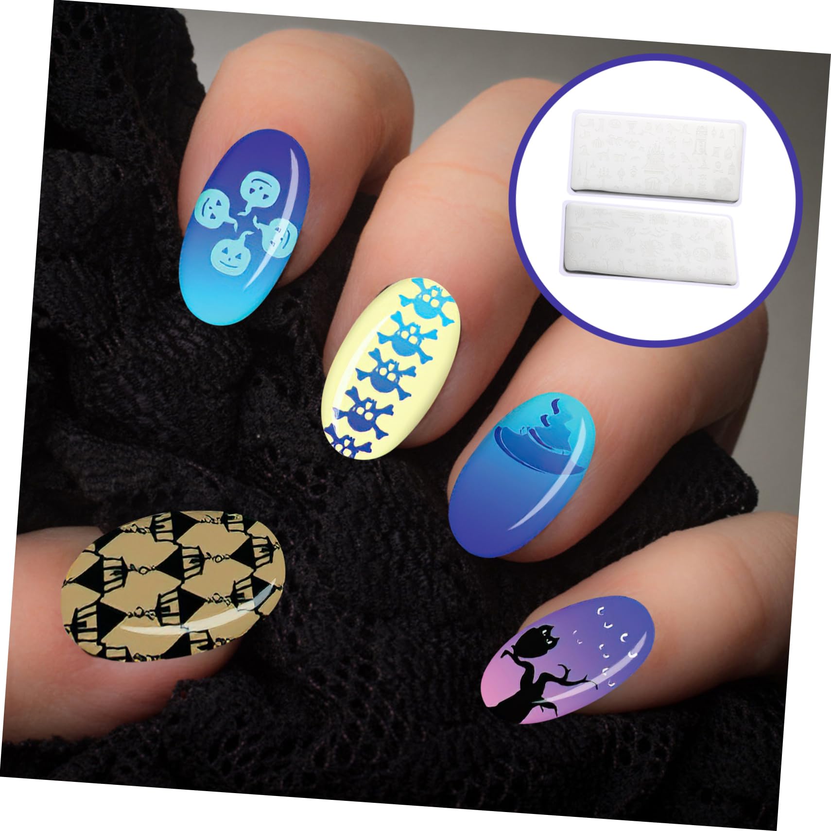 10hojas Placas De Estampación Para Uñas De Halloween Kit De Estampado De Temáticos Para Decoración De Manicura y Celebraciones De