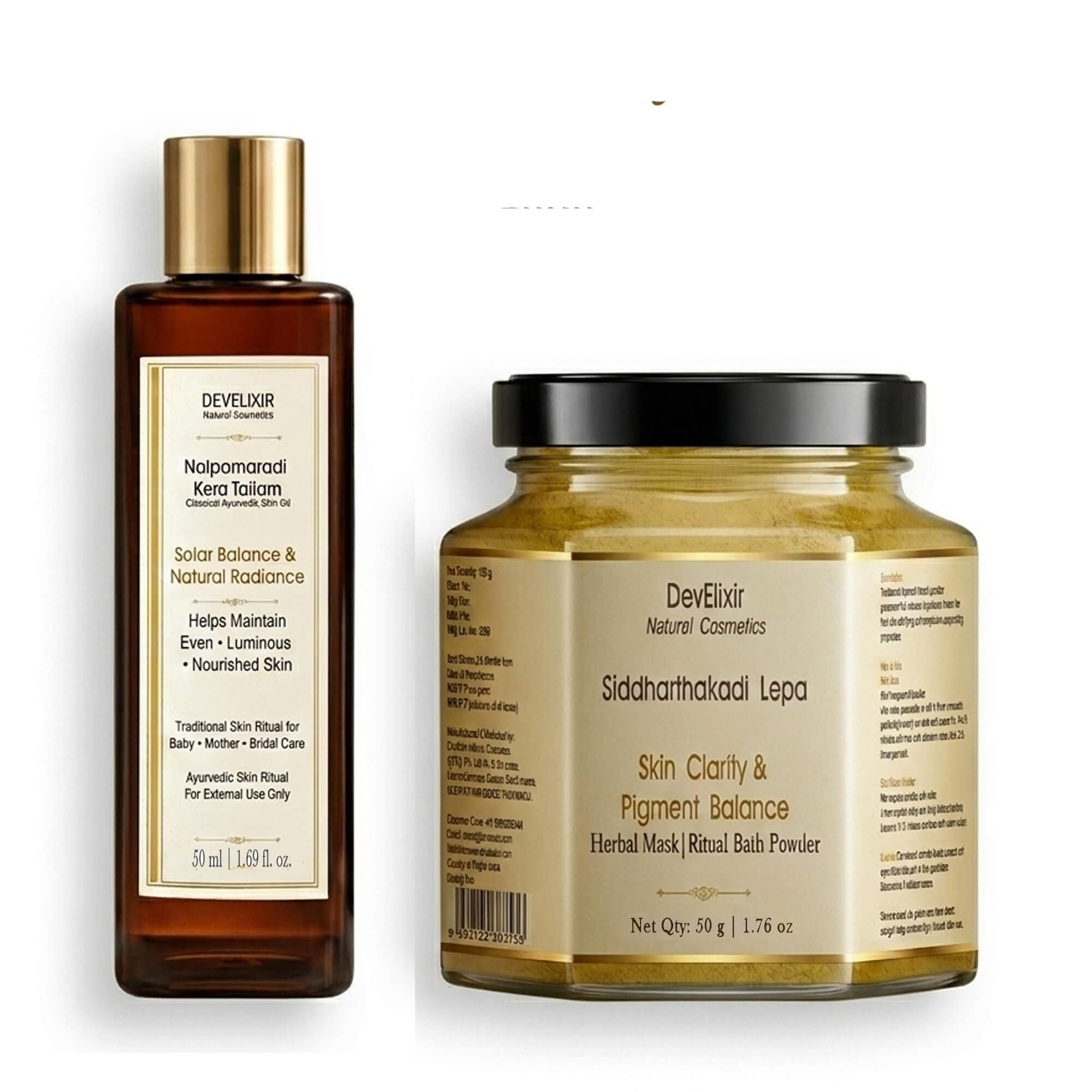 DevElixir Natural CosmeticsSiddharthakadi Lepa Ubtan & Nalpamaradi Kera Tailam Ayurvedic Face & Body Ritual Kit for Pigmentation Care, Tan Removal & Skin Clarity | Herbal Ubtan Mask + Pre-Bath Oil | 50g + 50ml-image-32