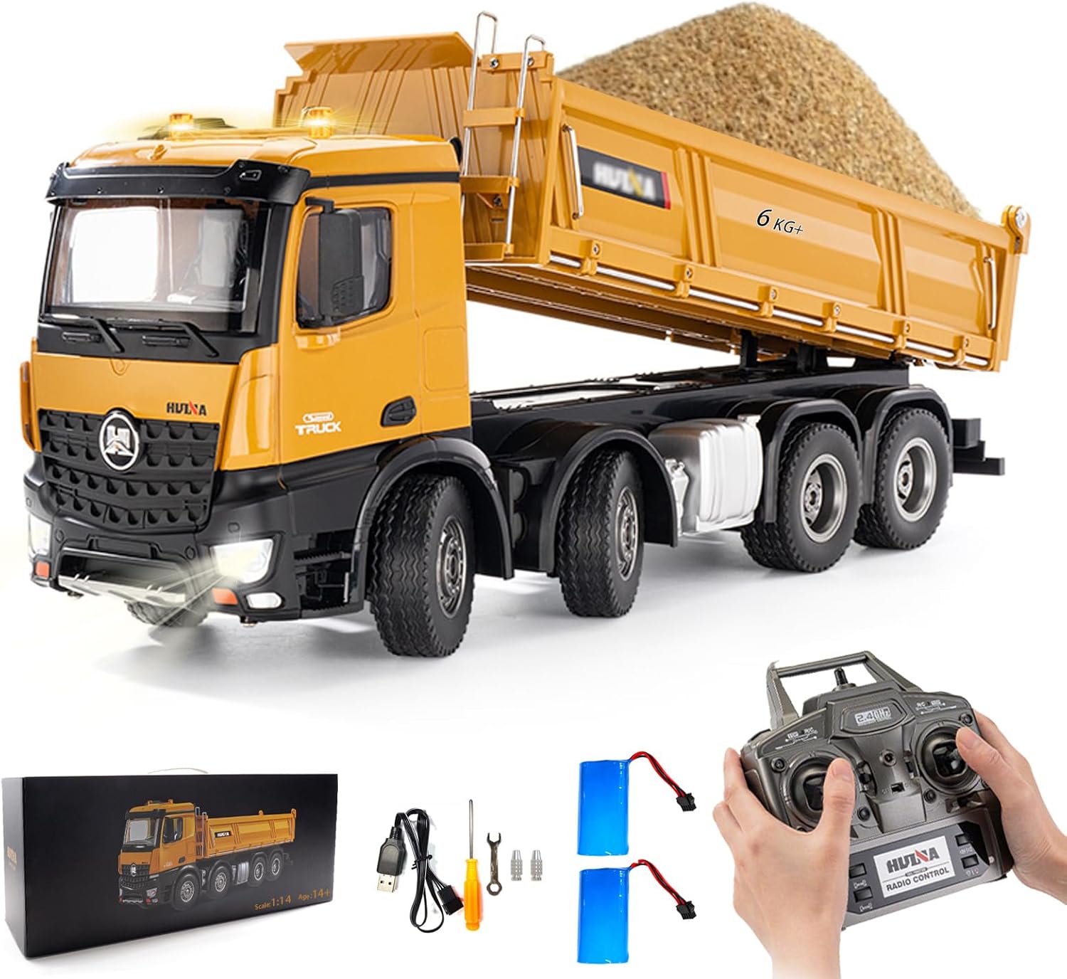 RC Dump Truck Toy, 1:14 Scale 12 Channels Heavy RC Dump Truck, 4WD Remote Control Construction Crawler with 6KG+ Load, Full Suspension, Lights/Sounds Gifts Ideas for Adults or Teens Age 15+