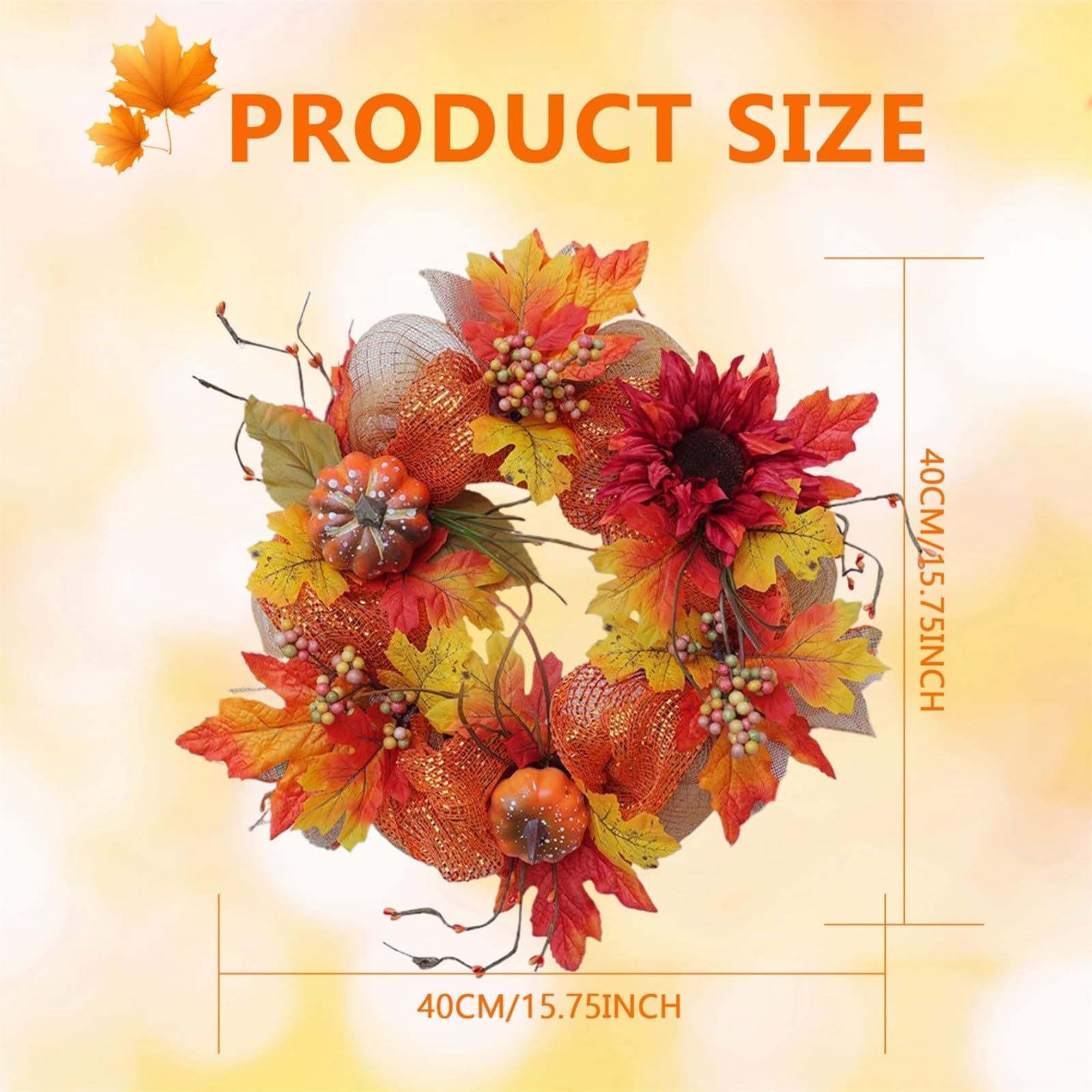 Couronne décorative, Couronne d'automne avec Feuille d'érable Couronne d'automne Porte d'entrée Couronne Feuilles d'érable d'automne Couronnes Thanksgiving Halloween Décoration Porte Ferme Thanksgiv