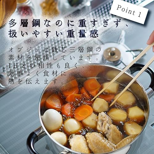 Miniatura 2 de Miyazaki Seisakusho Objet OJ-45 The Tempura - Olla de dos manos, 8.7 pulgadas (8.7 in), fabricada en Japón, compatible con inducción, ligera