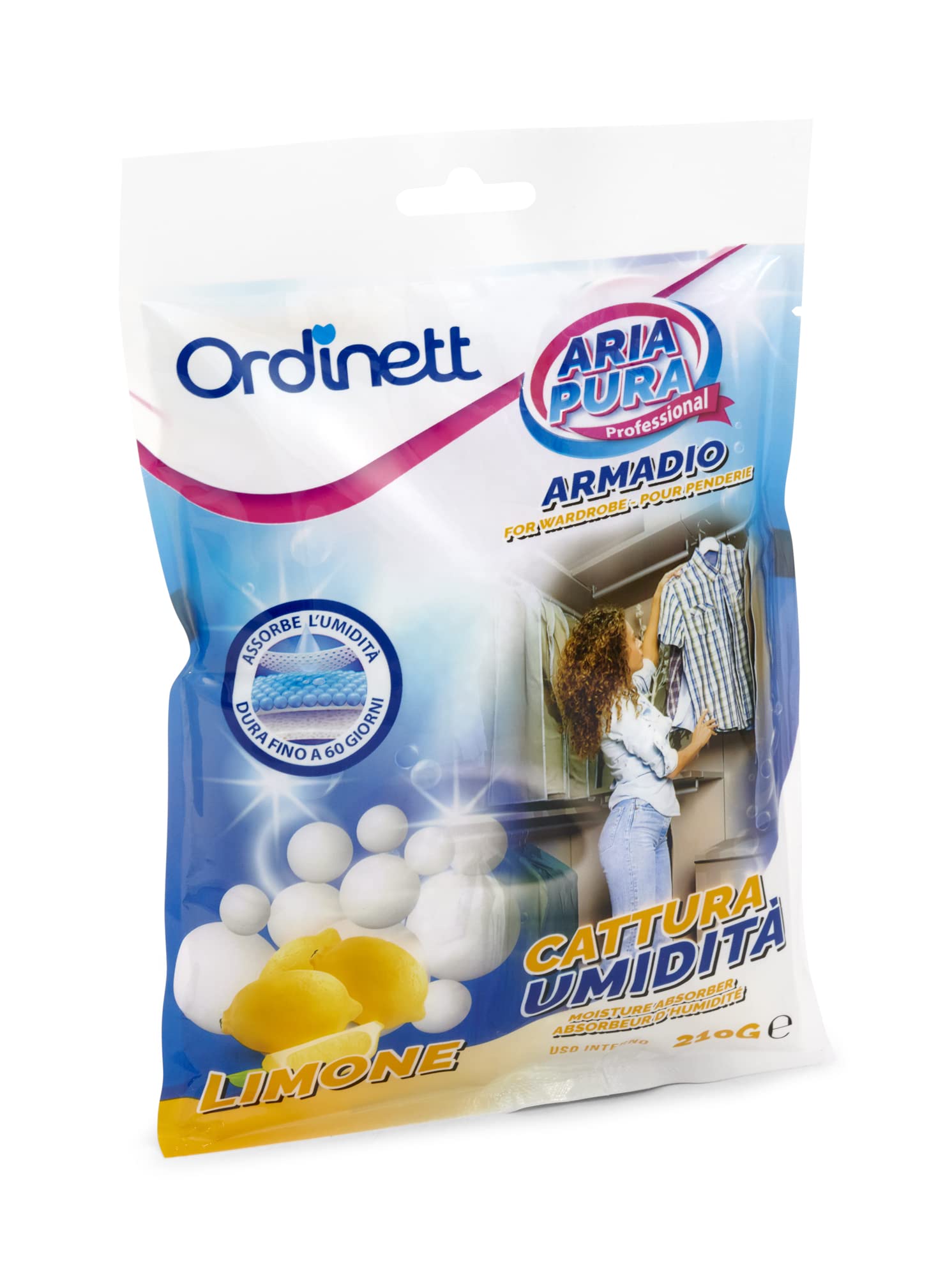 Ordinett Deumidificatore Cristalli per Armadio/Interni | Profumazione Limone | 210 gr | Elimina Umidità e Cattivi Odori