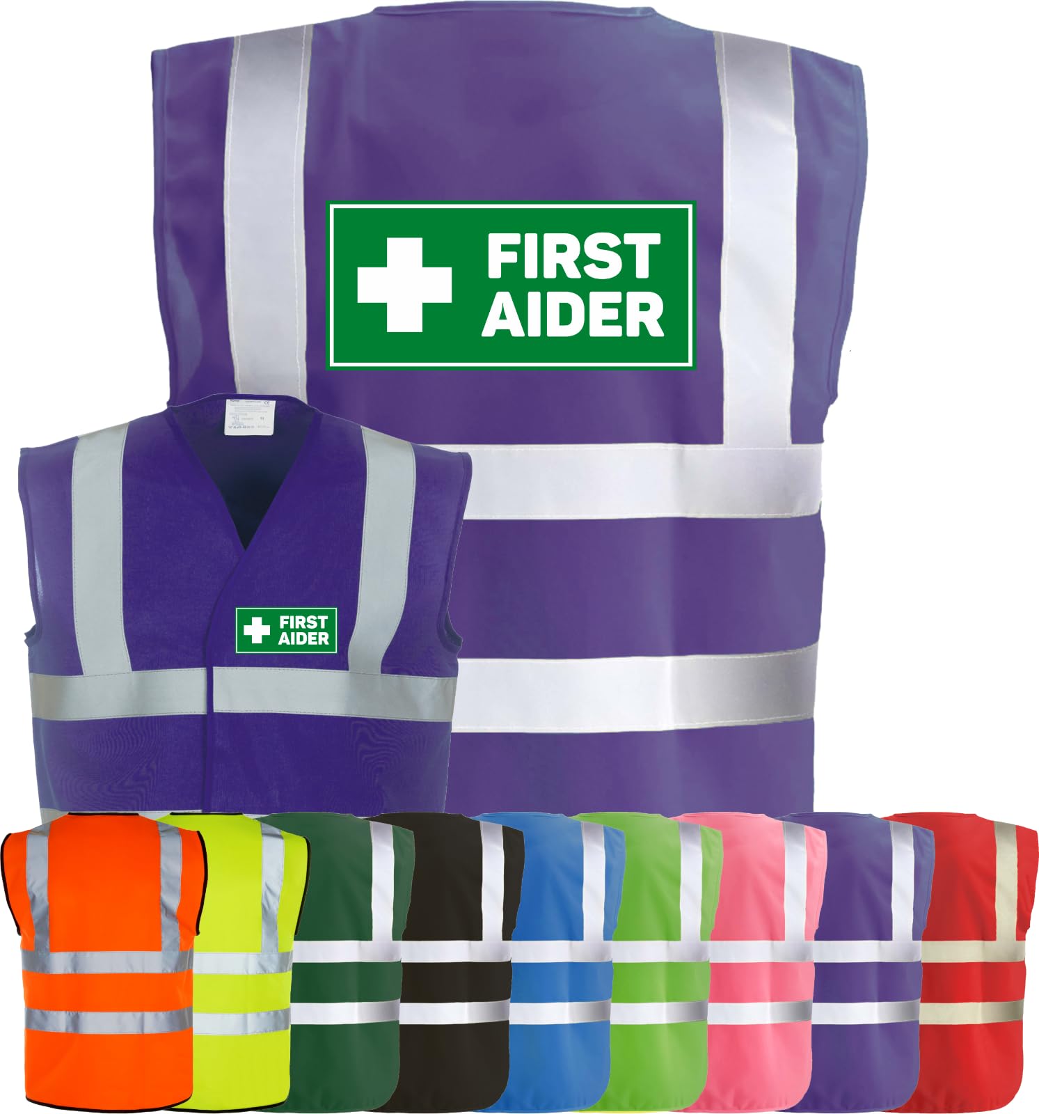 Corporate Togs FIRST AIDER Printed Waistcoat - High Visibility Safety Vest Tabard, Brace Hi-Vis Strips, Fully EN471 Health, Protective Safety Wear | Safety Apparel
