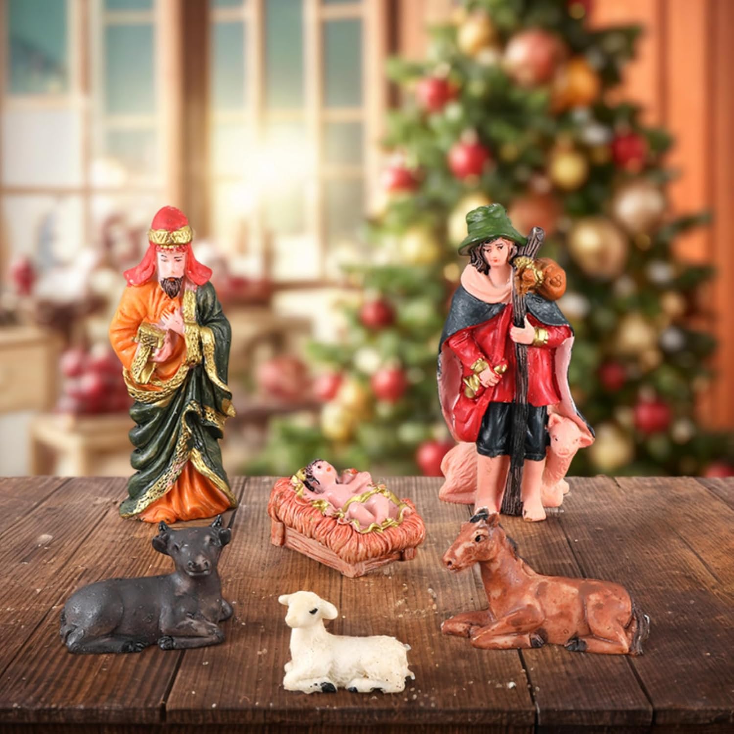 Christmas Decorations Nativity Figures 10PCS/Set Resin Nativity Set with Baby Jesus and Animals Realistic Scene Christmas Decorations for Home Decor