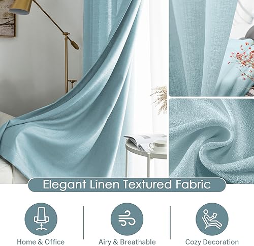 Miniatura 5 de Melodieux - Cortinas semitraslúcidas azules de 84 pulgadas de largo para sala de estar y dormitorio, de lino con ojales, 52 por 84 pulgadas (2