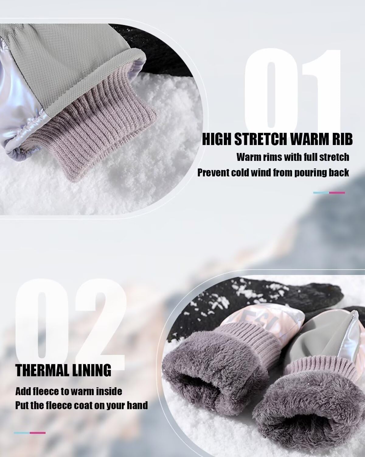 Pixel Panda Ski Gloves Men's Thermal Gloves Cold Weather for Women Running Skiing?Black-s? - Image 2