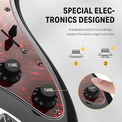 Miniatura 3 de Donner Kit de iniciación de guitarra eléctrica de 39 pulgadas para principiantes de tamaño completo HSS bobina de cuerpo sólido dividido ST para