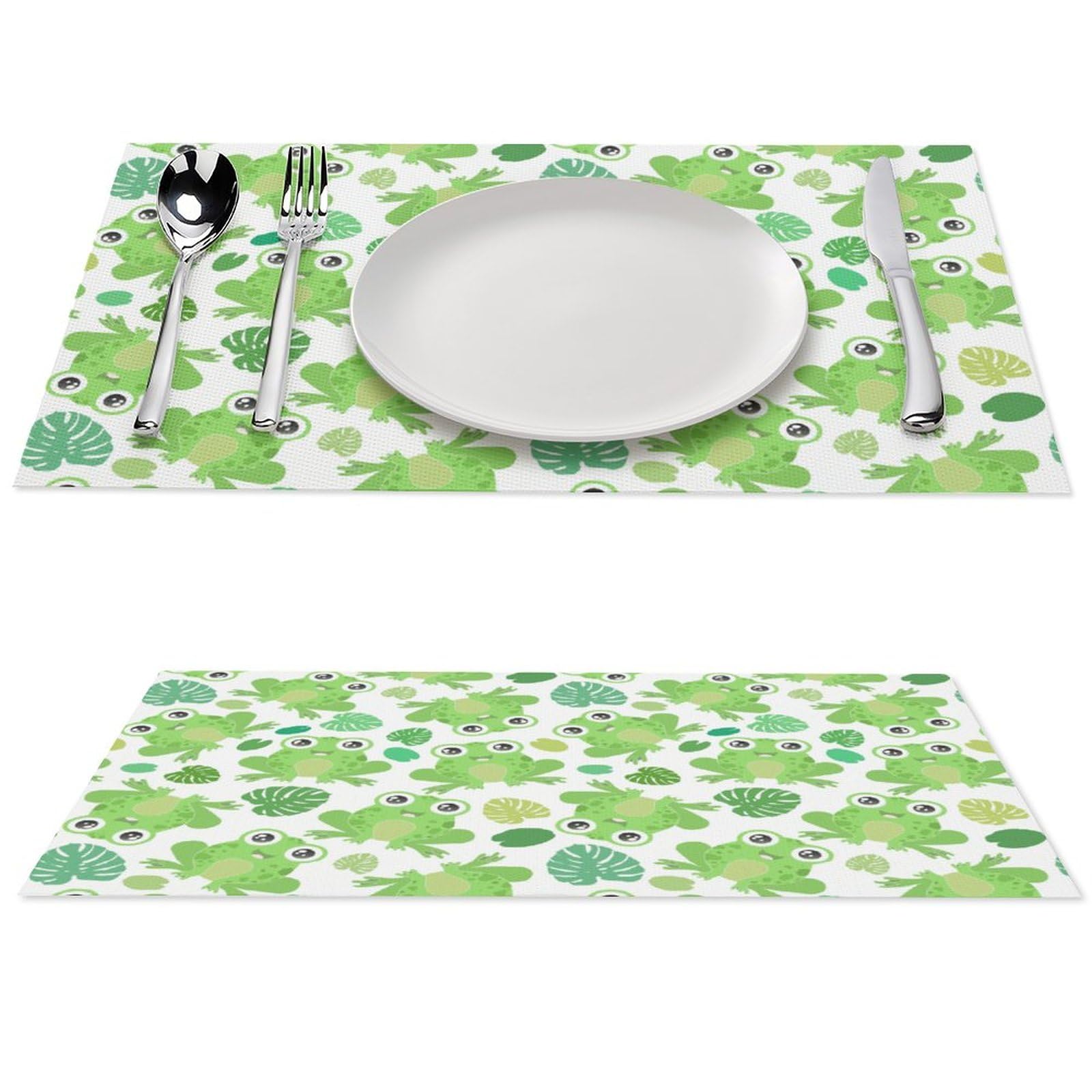 Cute Kawaii Frogs Placemats Set of 2 PCS Washable Table Runner 18" X 12" Place Mats for Kitchen Party Dining Decoration