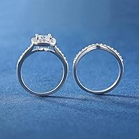 Vista 6 de MDFUN Anillo de compromiso de boda con circonita cúbica chapada en oro blanco de 18 quilates con halo de compromiso de boda y eternidad para mujer