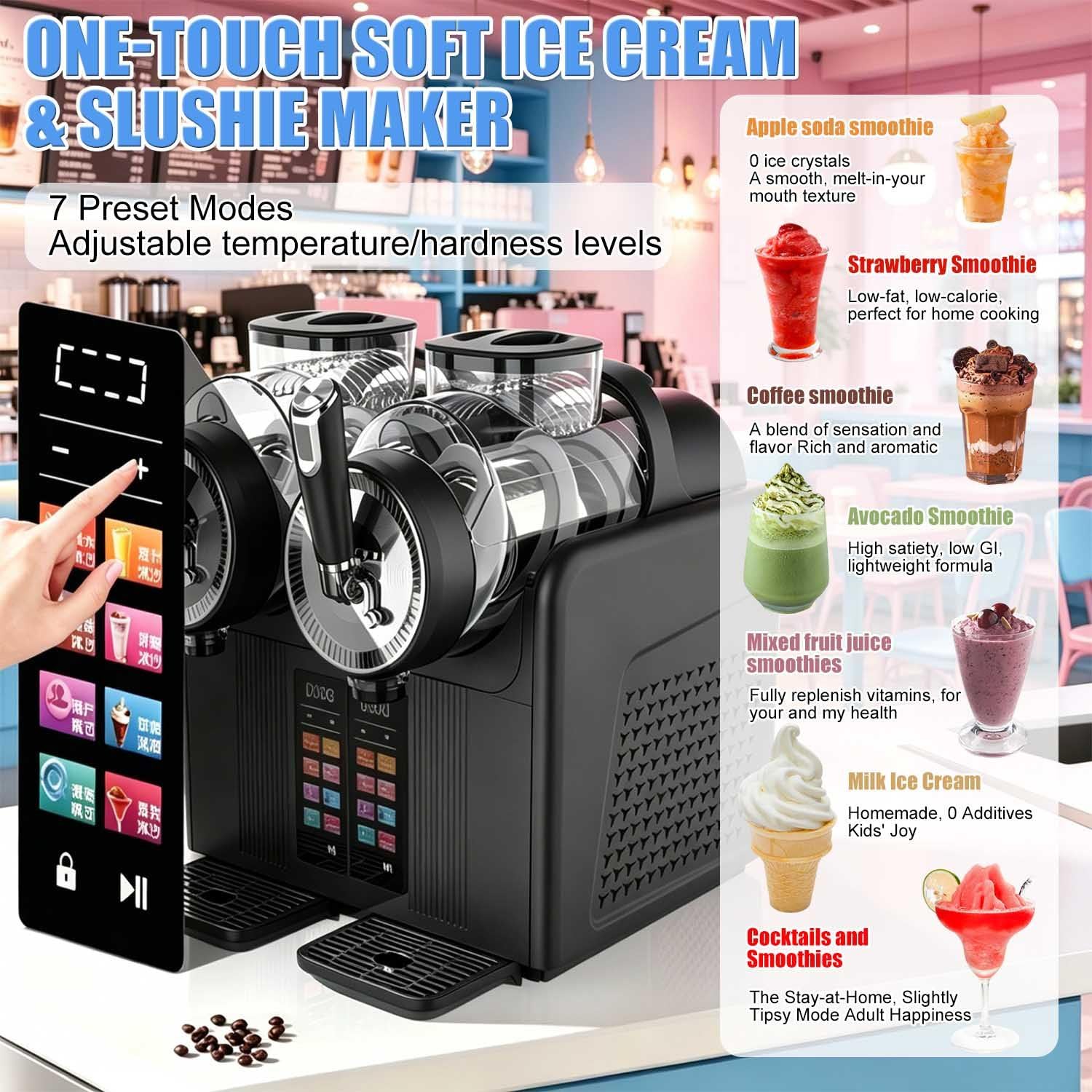Máquina De Granizados Y Helados 2 En 1, Máquina De Granizados, Batidora Casera Para La Cocina - Doble Jarra De 2 L, 7 Programas Automáticos, Para Margaritas, Batidos Y Bebidas Congeladas Black