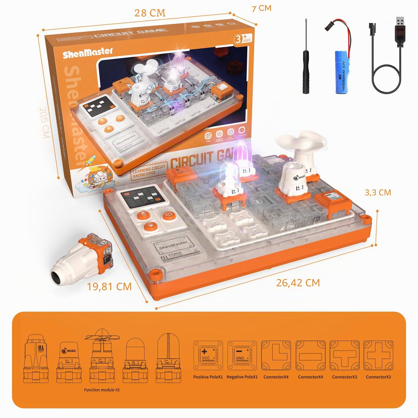 Kit d'apprentissage électronique STEM à partir de 3 ans, édition avec plus de 500 circuits, affichage LED et modules rechargeables | Entraînement logique, kit d'expérimentation de physique, basse