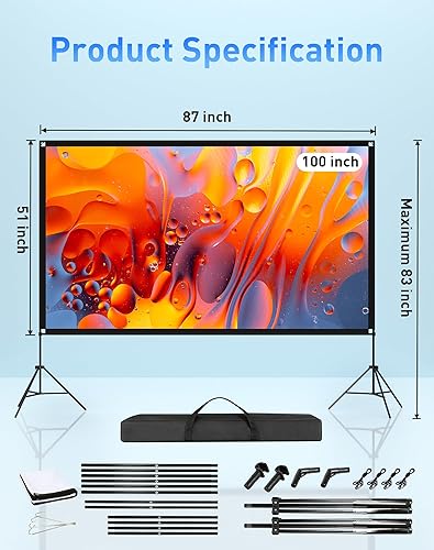 Miniatura 6 de Pantalla de proyector con soporte, pantalla de proyector portátil de 100 pulgadas con bolsa de transporte, 169 4K 1080p HD proyección trasera ángulo