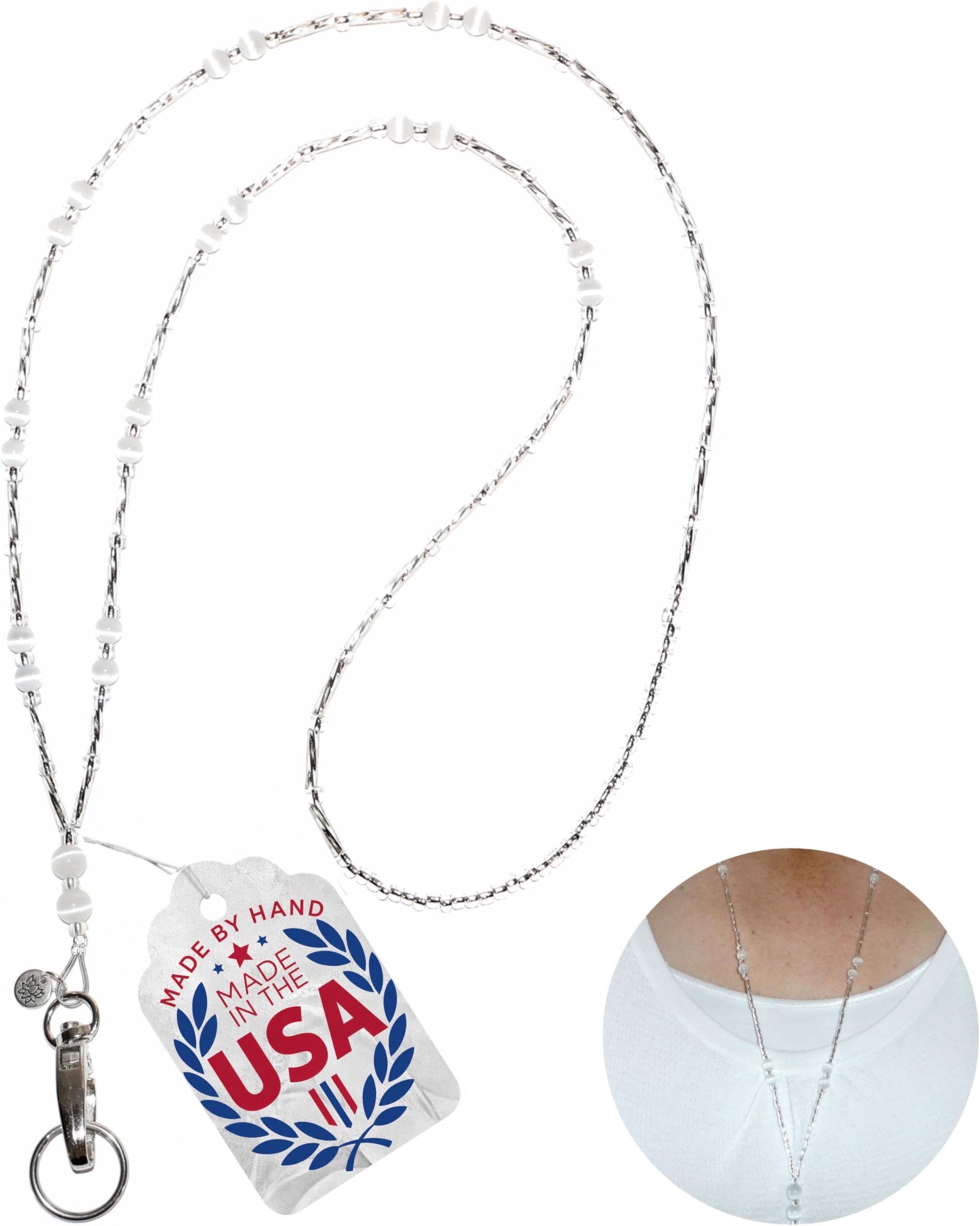 Hidden Hollow Beads Slim Style Women's Fashion Hand Beaded Lanyard, 34",USA, Jewelry Lanyard ID Badge Holder Keys