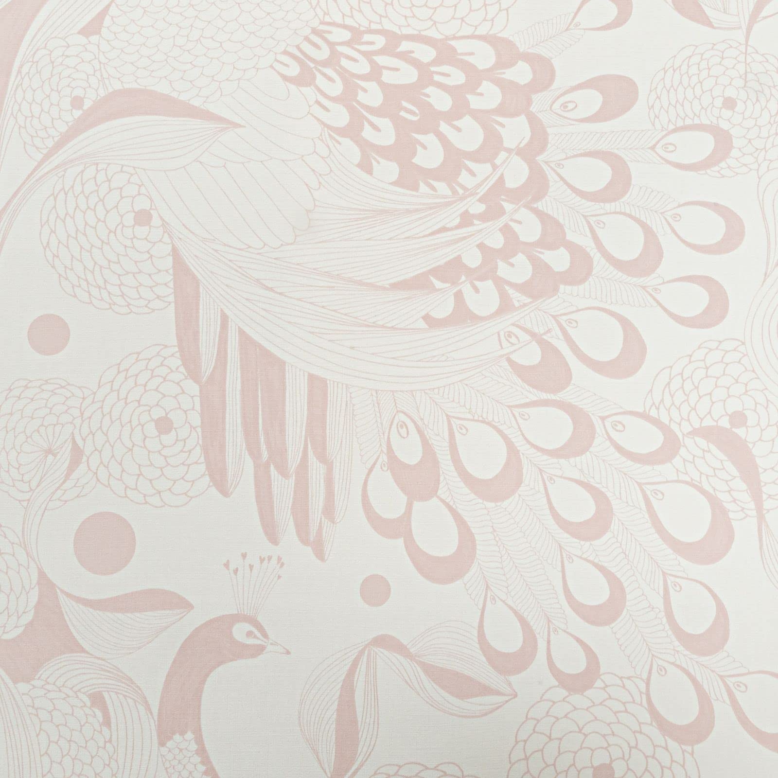 SOPHIE LAURENCE Pink White Floral Designer Textured Wallpaper - Botanique Plume Rose Birds - Solid Heavy Duty Plain - Non Woven Fleece Wallpaper for Living Room