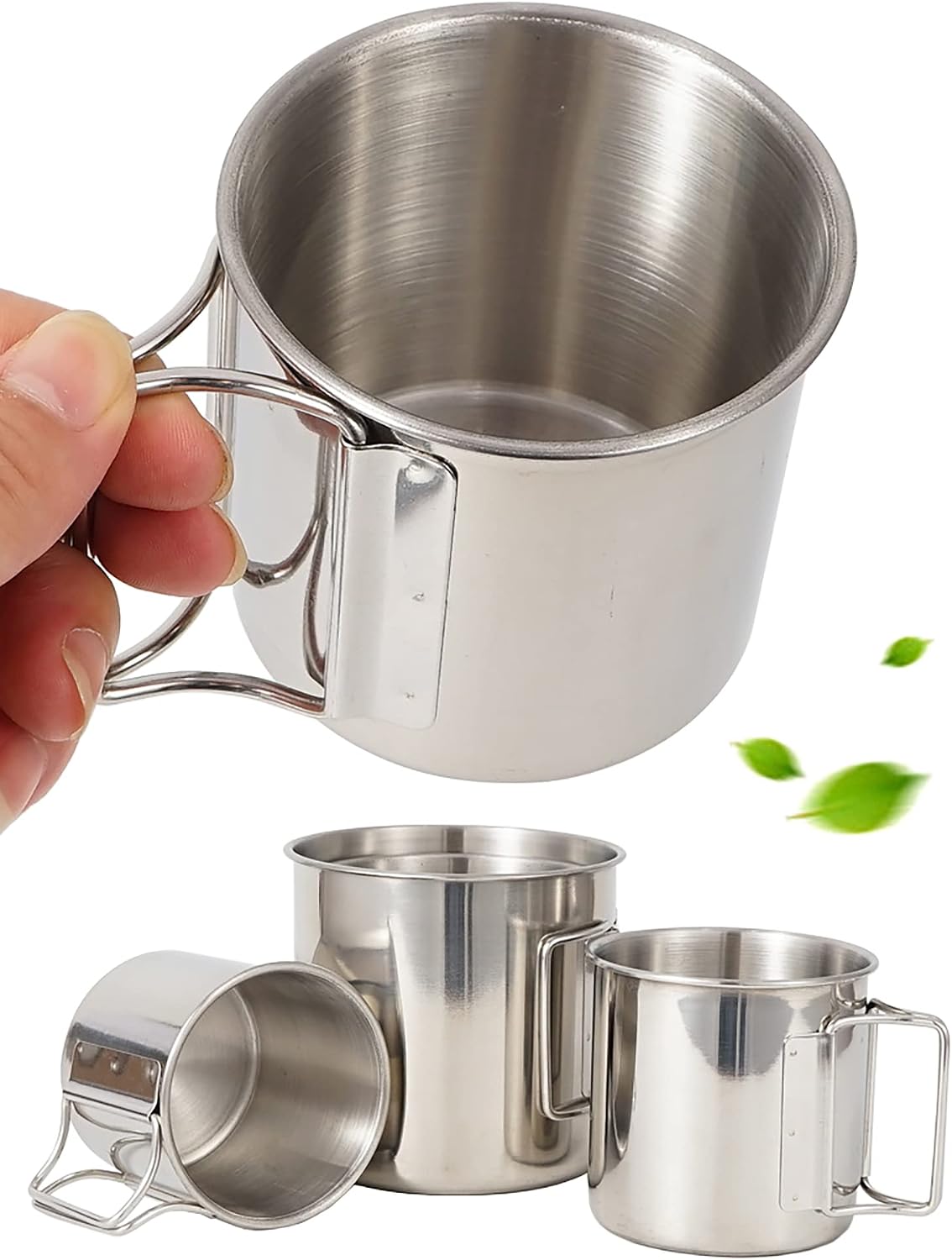 Camping Mugs,Backpacking Cups,Stainless Steel,Foldable Handle,Portable Coffee & Tea Cups,Can be Nested for Outdoor Traveling Fishing Hunting Hiking with Storage Bag - 4 Packs