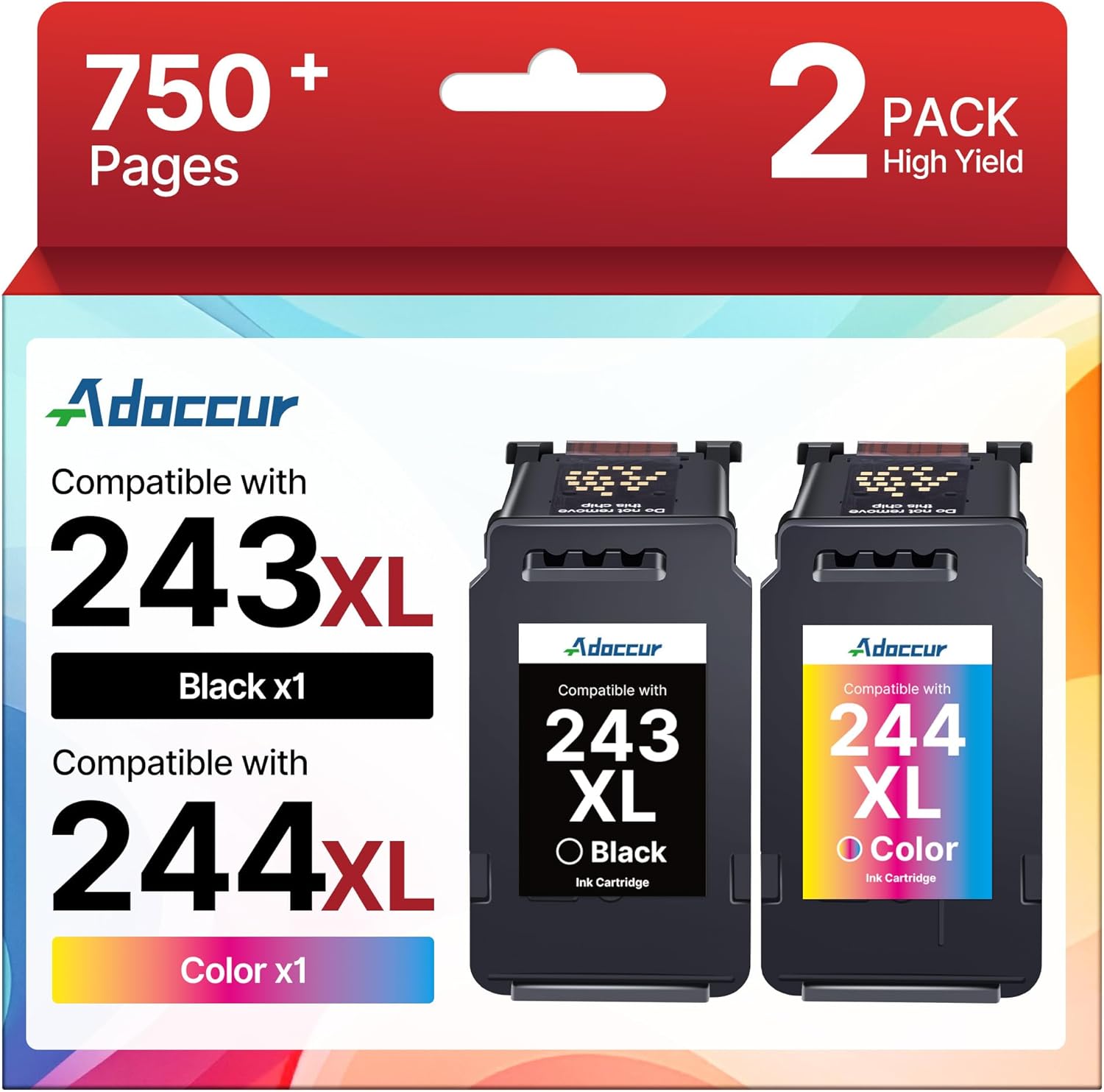 PG-243XL / CL-244XL Ink Value Pack Replacement for Canon 243 and 244 Ink Cartridges Compatible to Pixma MG2522 TR4520 MX492 MX490 TS202 TS302 TS3122 TS3322 TR4527 MG2920 MG2525 (1 Black, 1 Tri-Color)