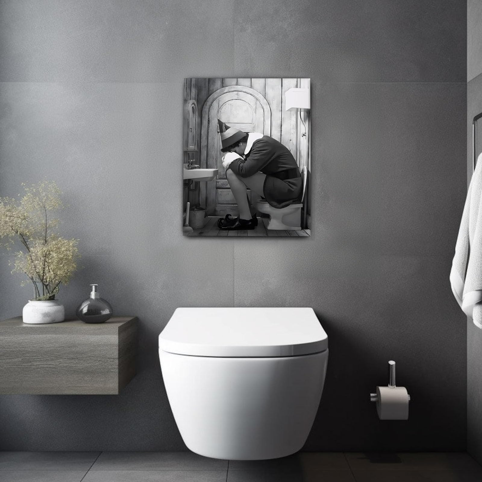 VYPEROCK Divertente tela incorniciata da parete, decorazione da parete per bagno, film commedia e elfo, poster per bagno, pittura a olio moderna per soggiorno, dormitorio, decorazione per la casa,