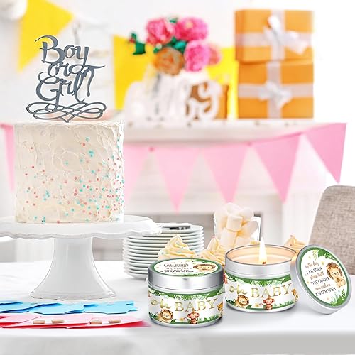 Miniatura 7 de Funtery 12 velas de fiesta de baby shower para invitados, velas perfumadas de lavanda, velas rústicas para revelación de género (animal)