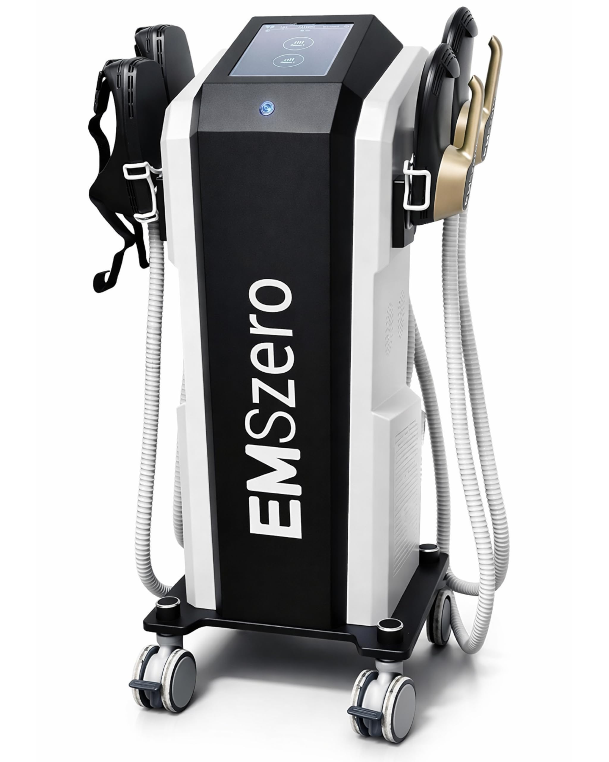 EMS Muskelstimulator Ganzkörper Professional | Body Sculpting Gerät mit 4 Applikatoren | Muskelaufbau Po Trainer | EMS Bauchmuskel Stimulator | Körperformungsgerät Schwarz/Gold