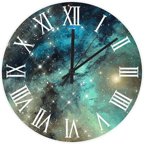 Reloj de pared decorativo con estrella, espacio estrellado, reloj de pared, astronomía, relojes de madera cósmicos, silenciosos, funciona con pilas,