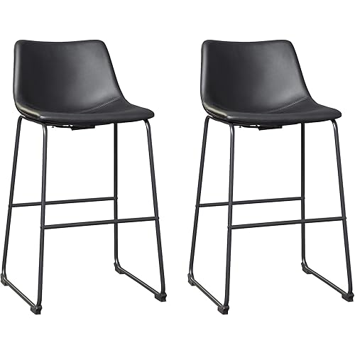 Signature Design by Ashley Centiar Urban Industrial 28.75" Pub Height Bucket Seat Barstool, 2 Count, Black