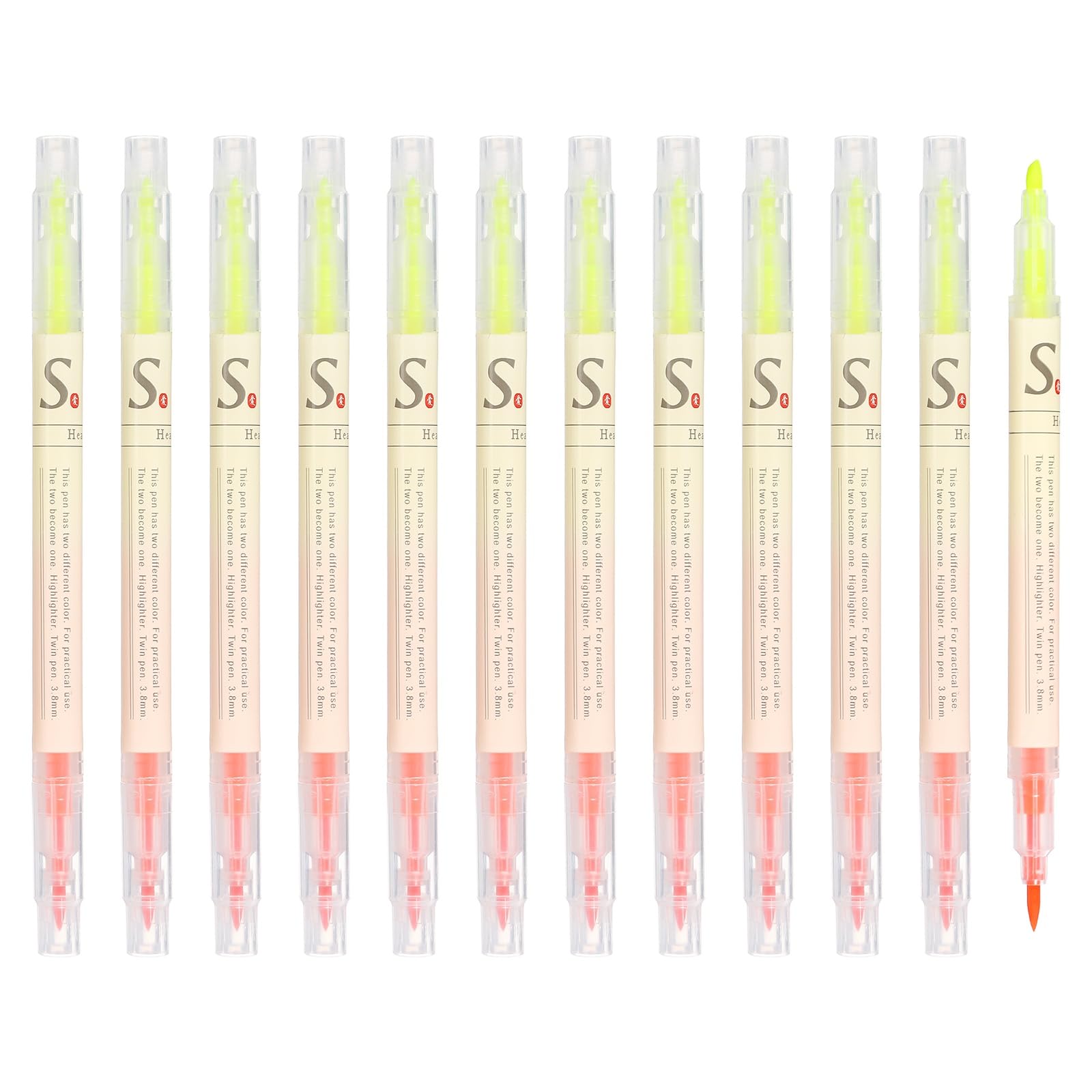 PATIKIL Highlighter Pen, 12 Pack Double Ended Highlighter Broad and Fine Tips Marker Pens Studying Supplies for Office Home Daily Use, Bright Orange/Yellow