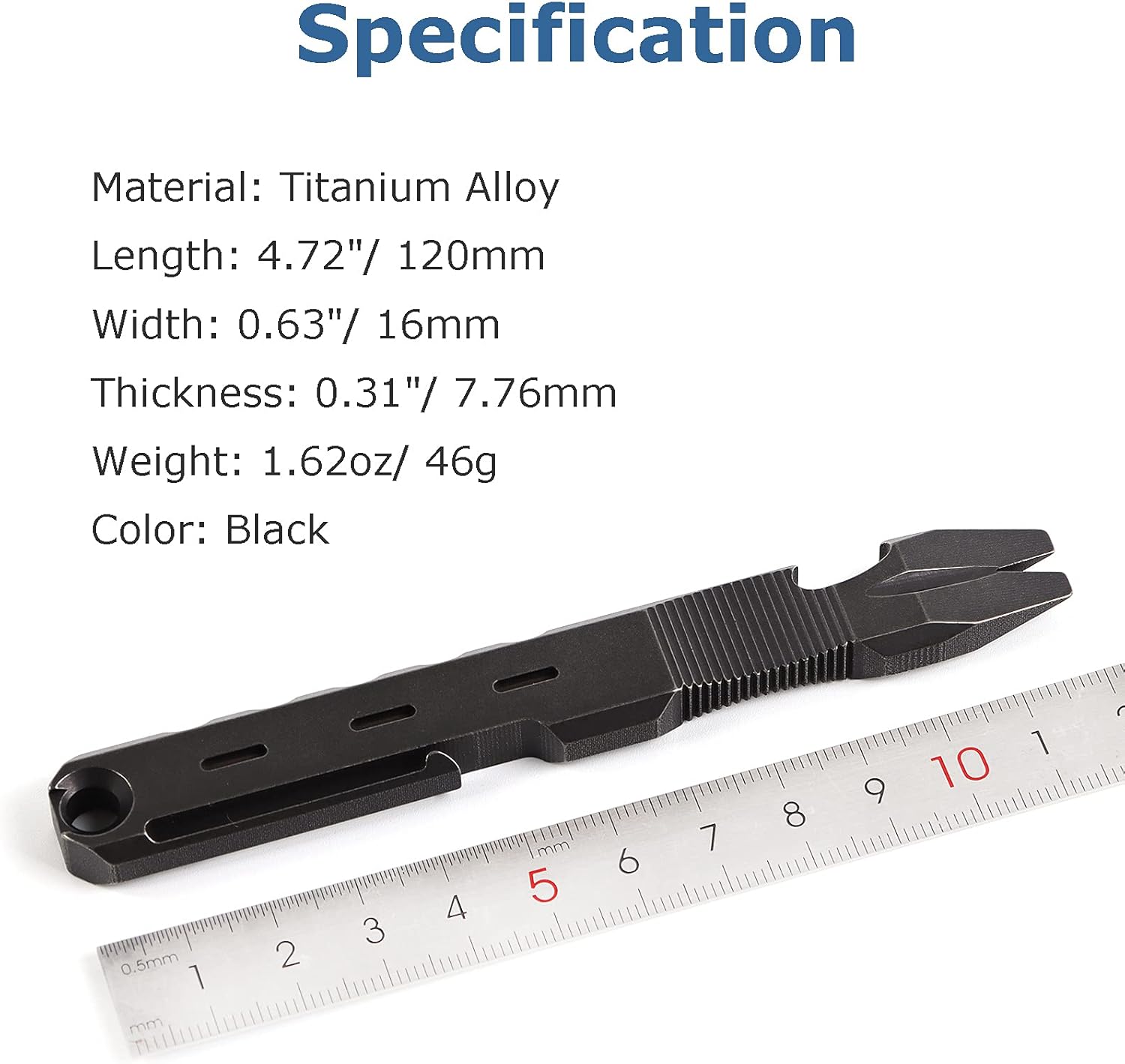 Titanium EDC Pry Bar with Nail Puller Bottle Opener Function with Pocket Clip EDC Tool (Black)