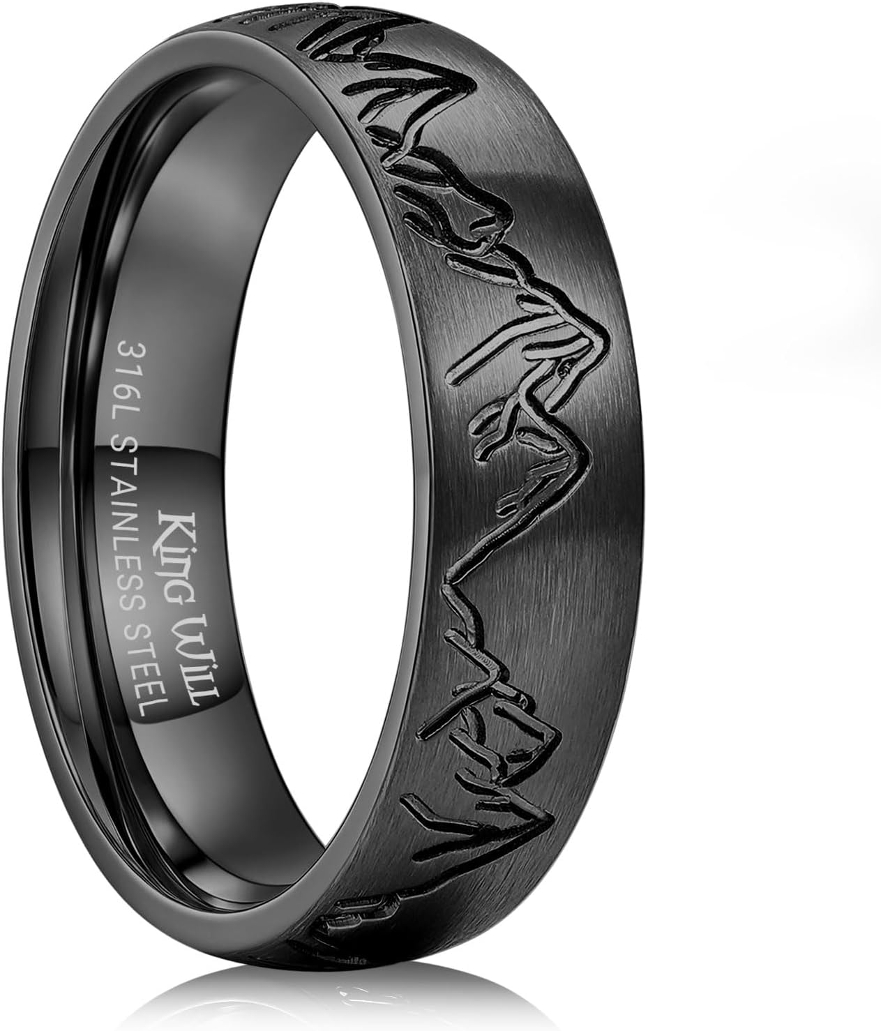 King Will 316L Stainless Steel Wedding Ring for Men Women-6/8mm Nature Collection with Mountain, Waves, Sunrise, Forest Pattern Multicolor Available Comfort Fit Size 7-14