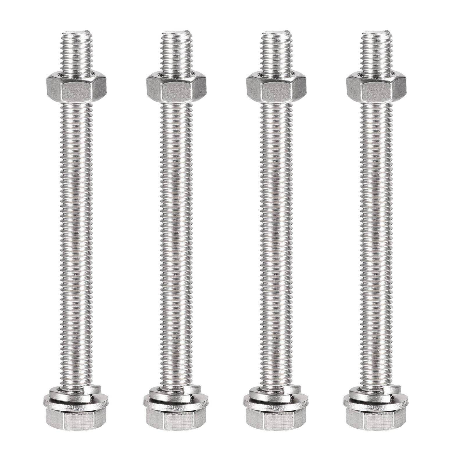 TOP-VIGOR 4Pcs M10 x 120mm Hex Head Screws Bolts, Nuts, Flat & Lock Washers Kits
