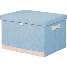 Storage Box, Storage Box with Lid, Clothes Storage Case, 18/30L Cotton Linen Storage Box, Foldable, Storage Box, Leather, Handle, Lid, Household Use, Storage Box, Dustproof, Organizer Box Blue