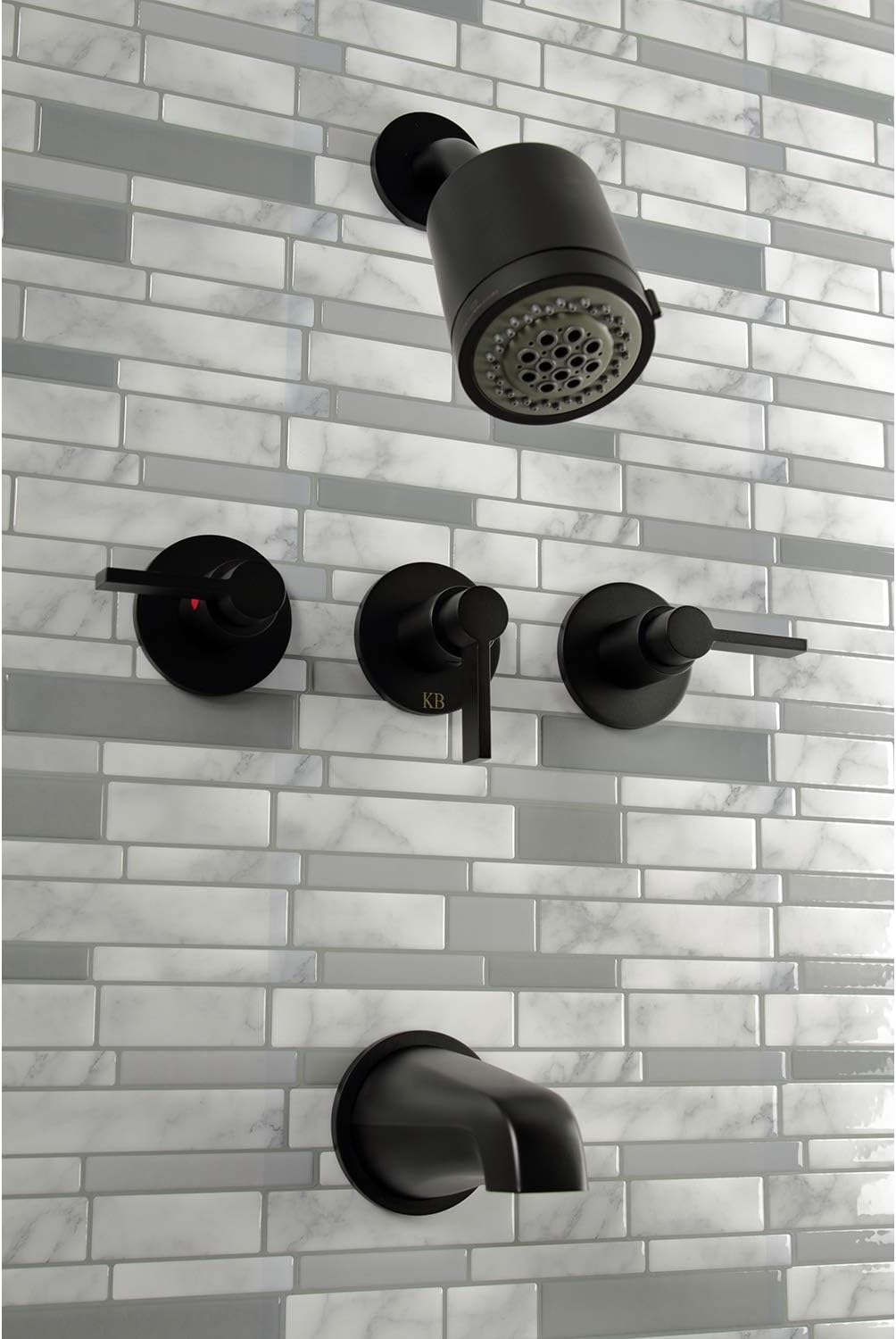 Kingston Brass KBX8130NDL NuvoFusion Triple-Handle Tub and Shower Faucet in Matte Black