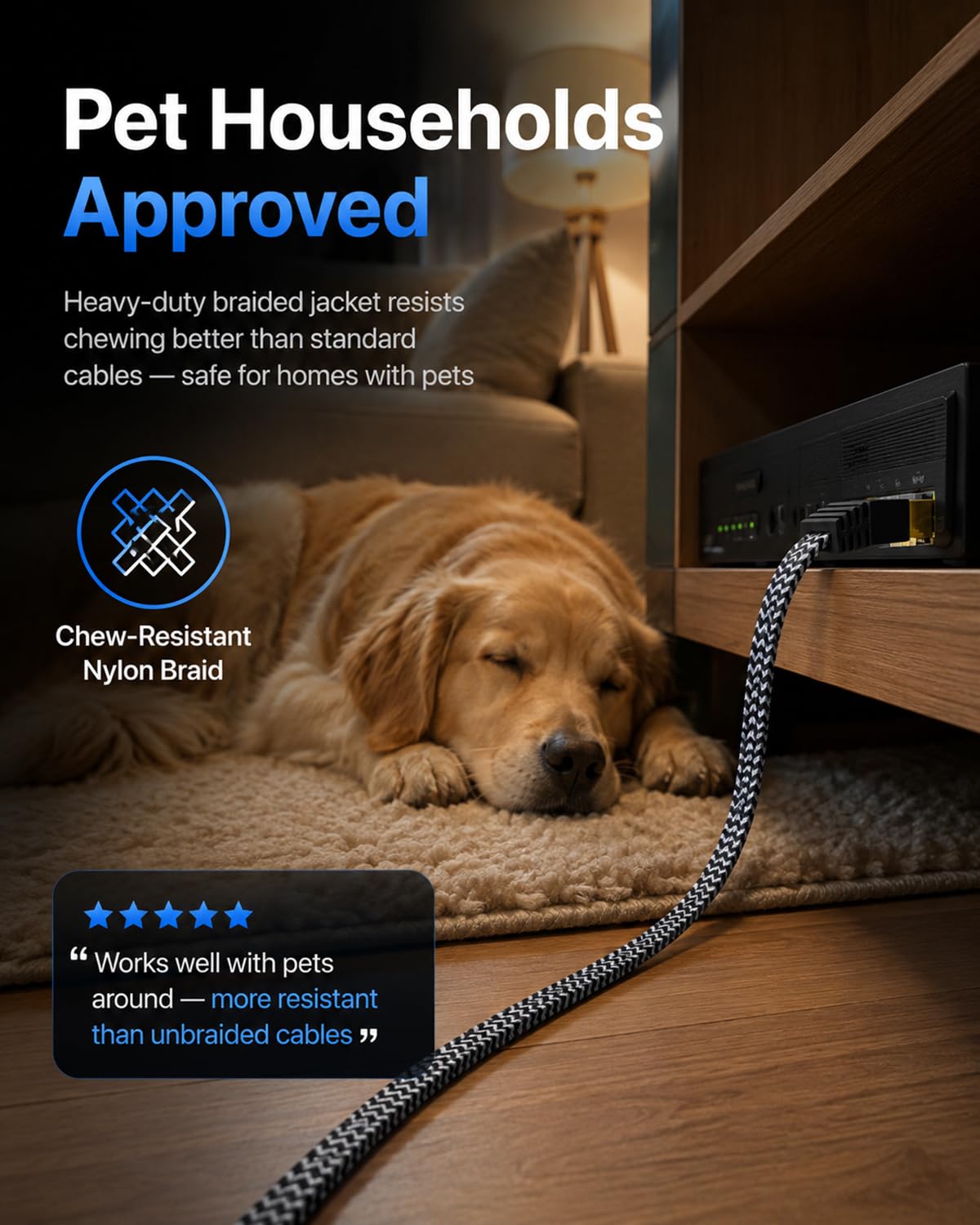 Câble Ethernet Cat 7 de 45,7 m – Câble Internet plat haute vitesse en nylon tressé blindé rapide et stable pour la maison et le bureau