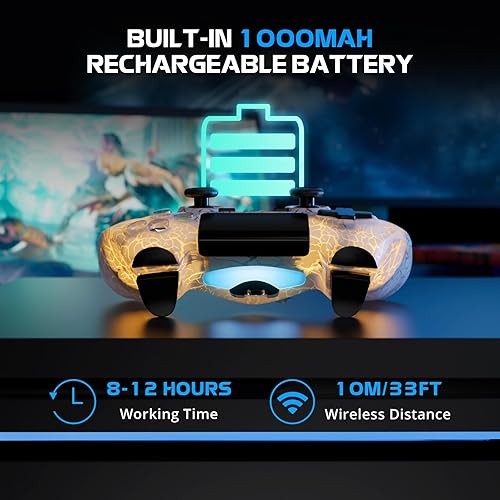 Miniatura 2 de Wireless Controller for PS4, LED Backlit Controller for PS4/Pr/Slim, 1000mAh Battery, Double Shock 6-Axis Motion Sensor, Built-in Speaker & 3.5mm