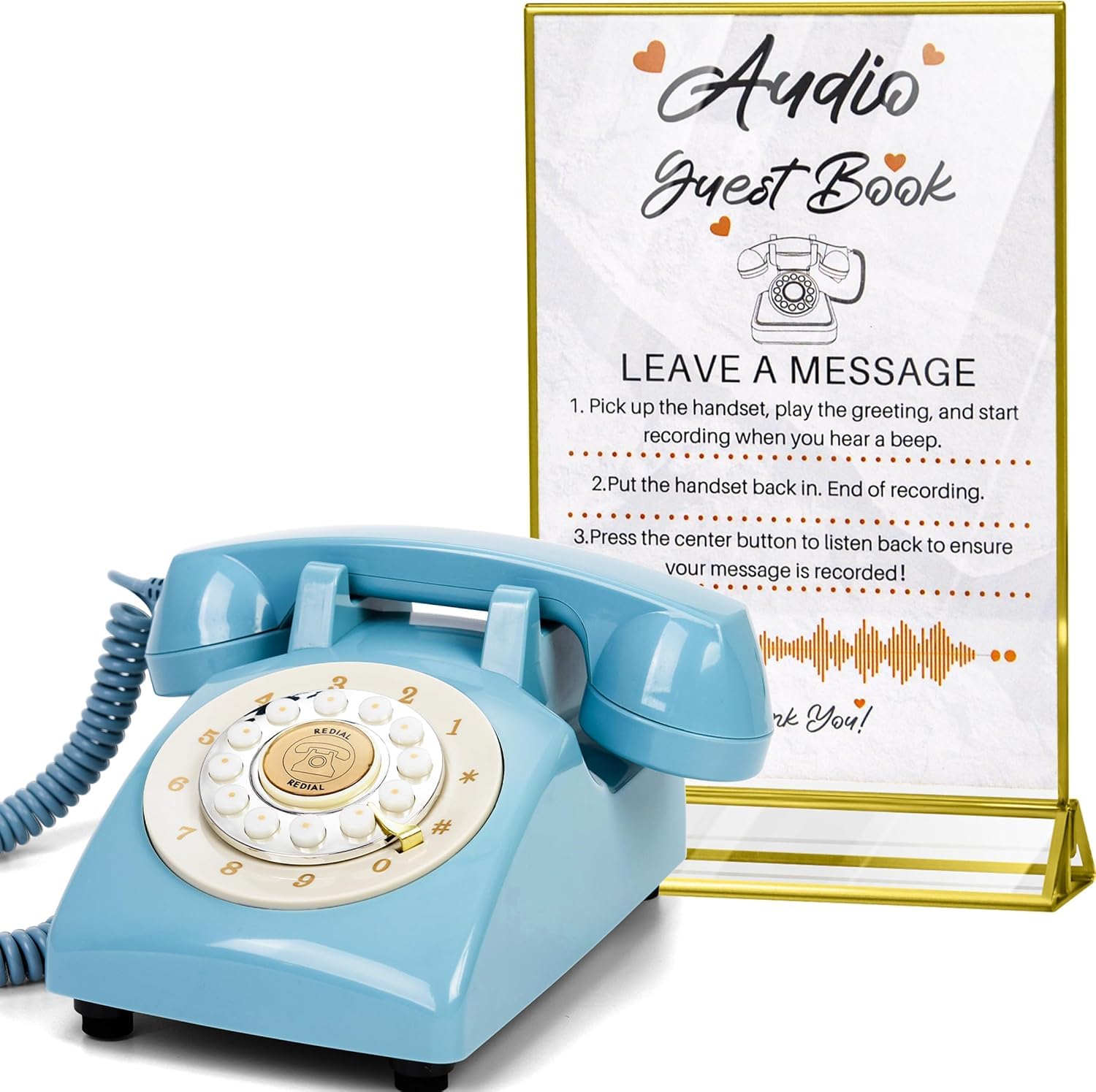 Audio Gästebuch Hochzeit Telefon (Blau + Schild)