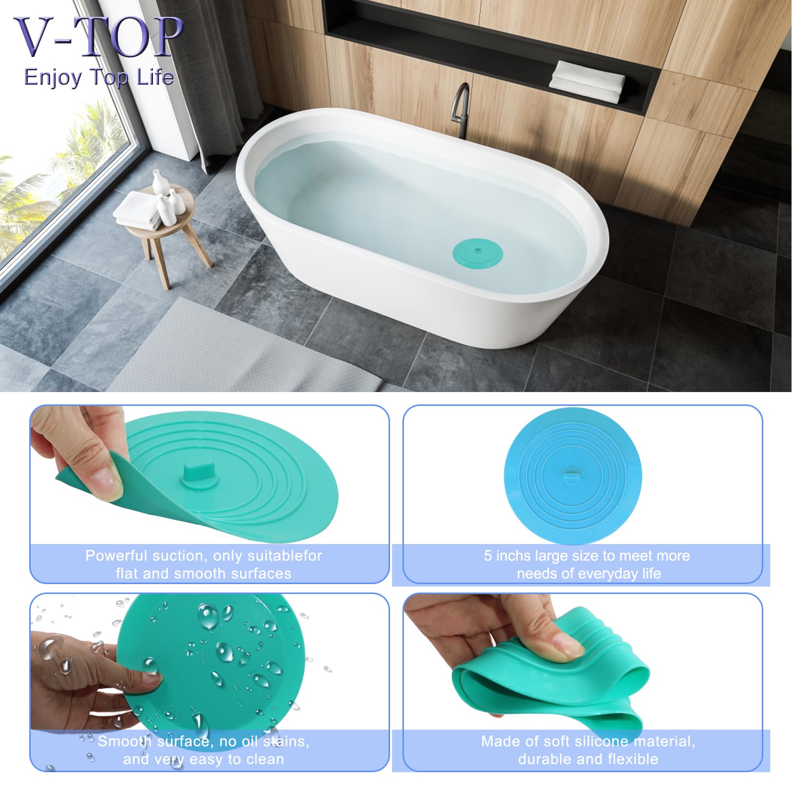 Snapklik.com : Bathtub Drain Stopper 2 Pack, 5 Inches Silicone Tub