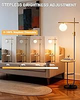 Vista 2 de Lightdot Lámparas de pie regulables doradas y negras de 66 pulgadas con mesa, moderna lámpara alta de pie con pantalla de globo, cabeza