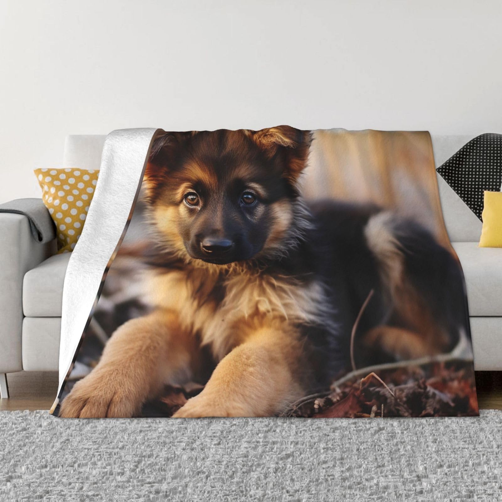 KLOPH German Shepherd Puppy Throw Blanket 40"x30" Flannel Fluffy Warm Blanket for Couch, Reversible Plush Blankets for Bed, Comfy Fuzzy Blanket for Sofa, Plush Lightweight-Blankets for All Season