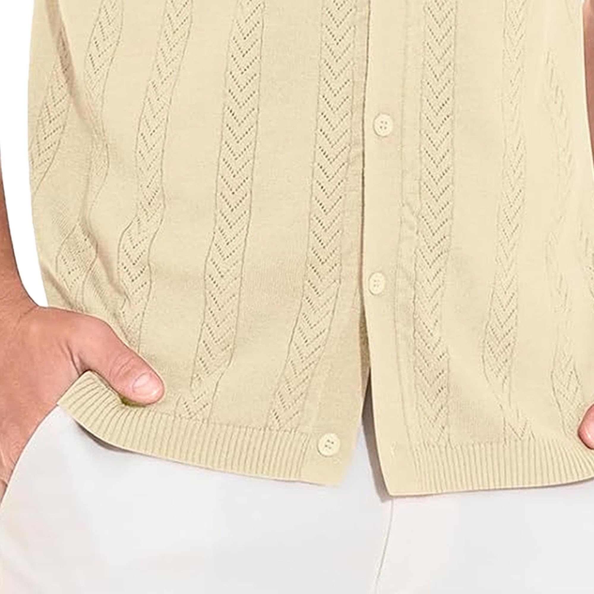 Camiseta de cuello cubano para hombre, estilo vintage, con botones, para vacaciones, de punto a rayas, para golf, playa