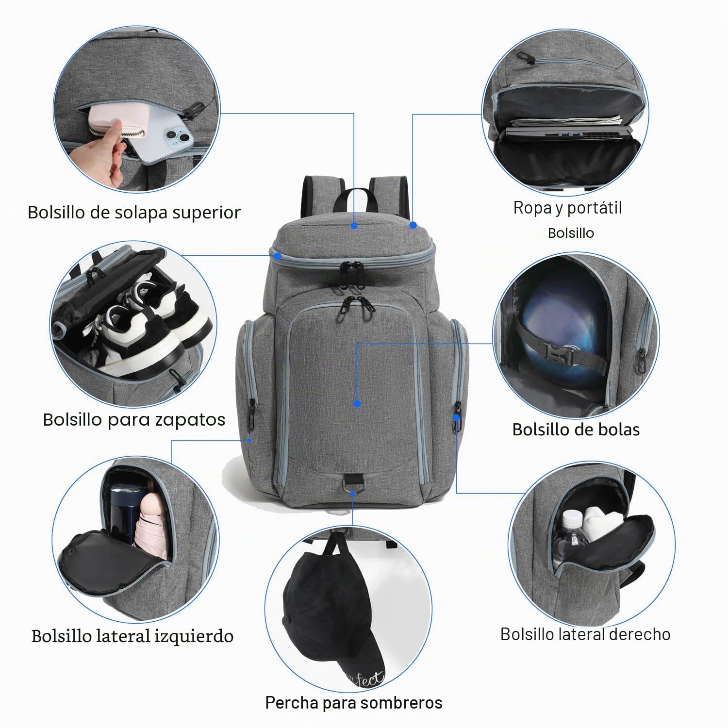 Mochilas de bolos para bolos con bolsa de zapatos de hasta 18 pulgadas con soporte acolchado para bolas para accesorios