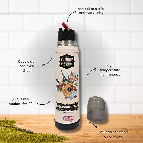Miniatura 3 de Termo Lumilagro Mate con doble pared de acero inoxidable un termo está especialmente diseñado para su uso con calabaza mate. Diseño único. Juego de