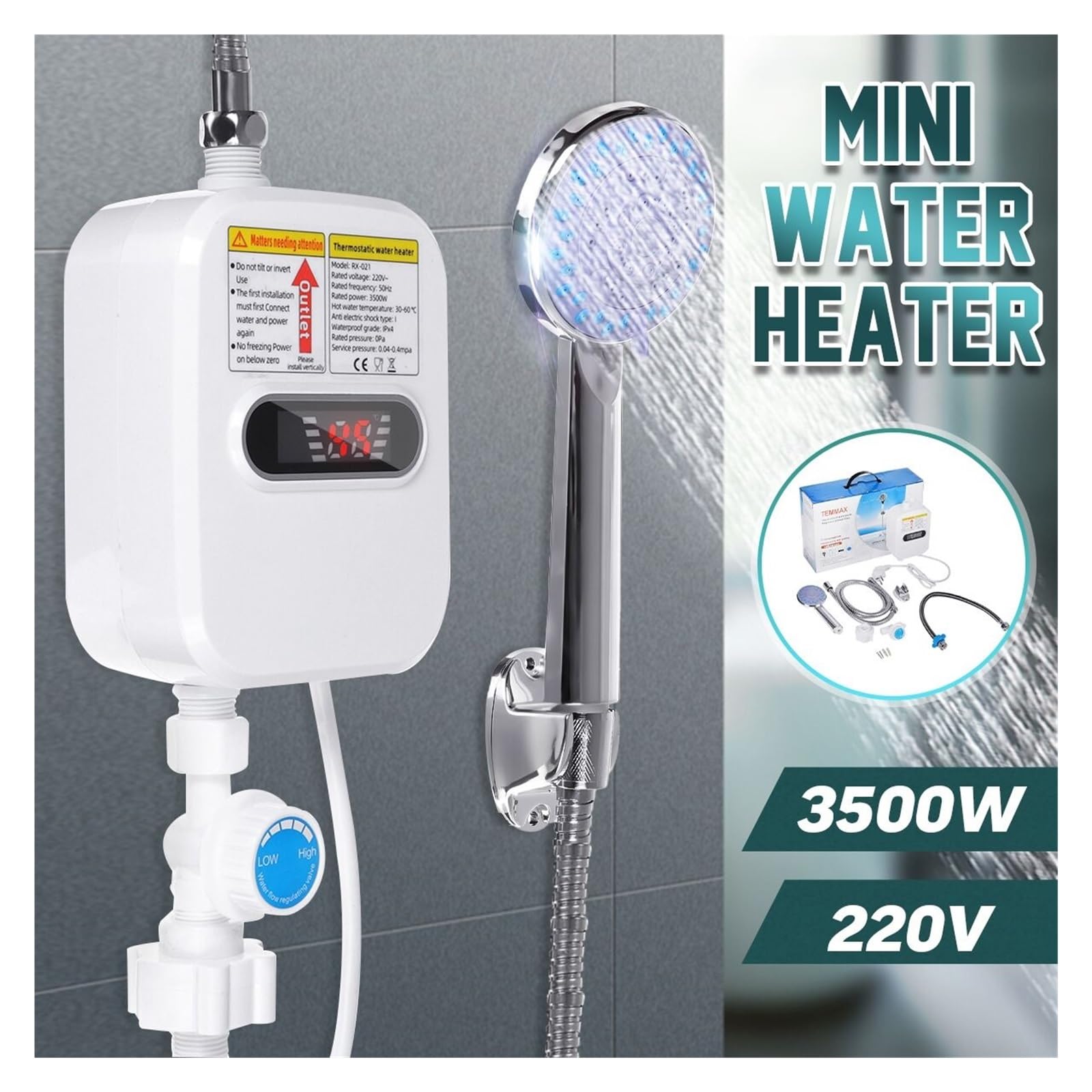 Electrodomésticos, Hogar, Mini Calentador De Agua, Grifo Baño Doméstico Eléctrico Caliente Sin Tanque Con Cabezal Ducha, Pantalla LCD Temperatura Compacto y duradero