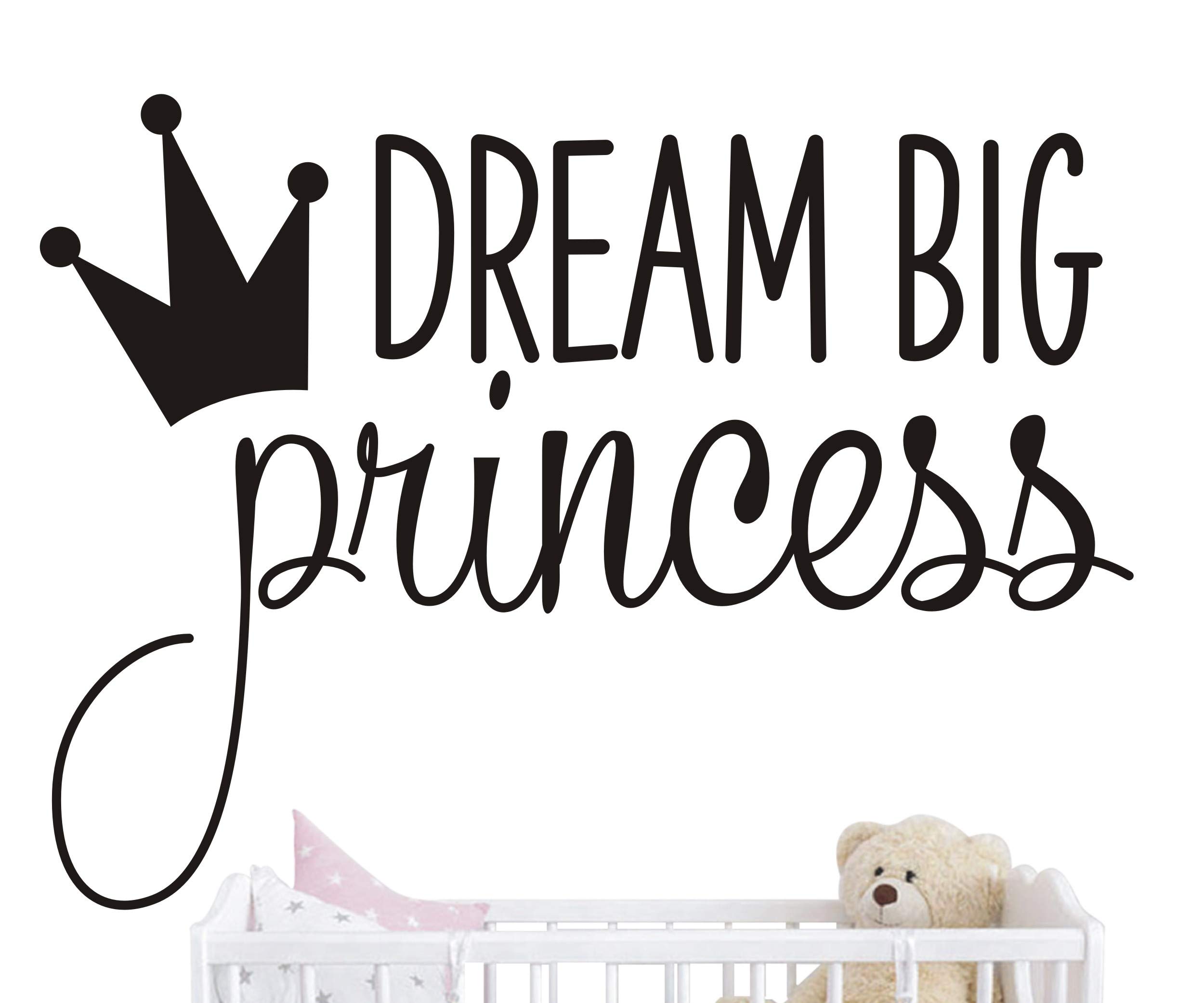 Dream Big Princess with Crown Wall Decal Vinyl Sticker for Kids Baby Girls Bedroom Decoration Nursery Home Decor Mural Design YMX18 (Black)