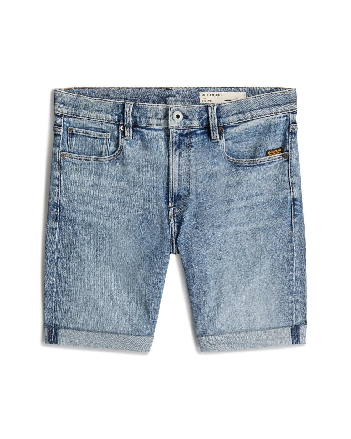 G-STAR 3301 Slim Denim Shorts, Color Blue, Waist Size 34