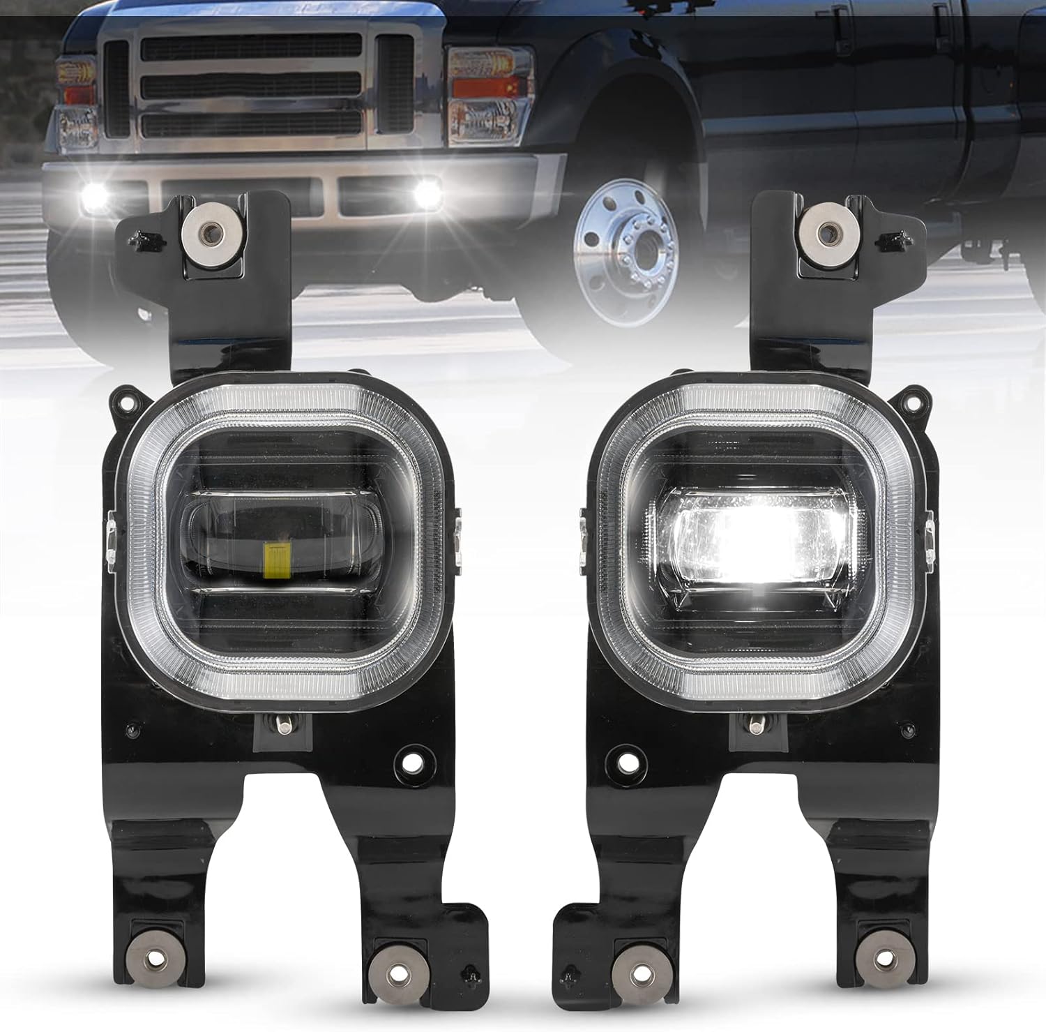 BUNKER INDUST LED Fog Lights for 2008 2009 2010 Ford F250/F350/F450 Super Duty, Bumper Driving Fog lamp Kit with Adapter Extension Harness