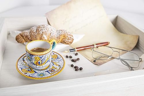 Miniatura 5 de Fima ThatsArte.com - Taza de café espresso italiana de cerámica y platillo Raffaellesco, Deruta - Pintado a mano, taza de café hecha a mano Made in