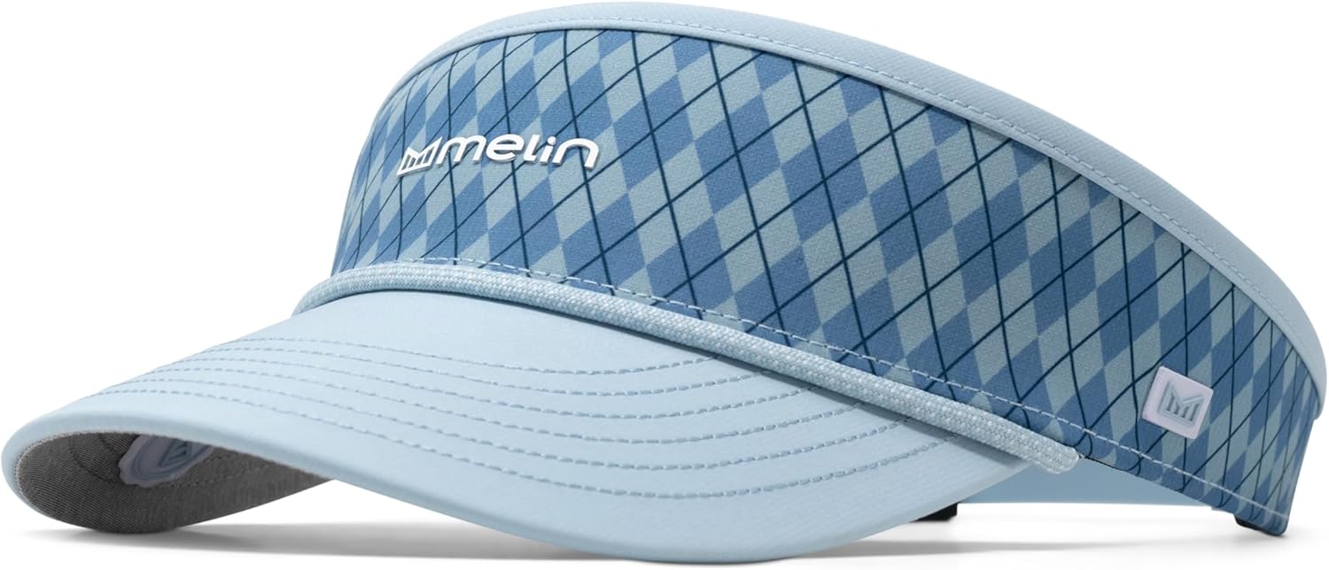 melin Coast Links Hydro, Blue Argyle, Mens Sun Visor, Sun Hats for Women & Men, Water-Resistant, Golf, Running, Workout, or Beach Hat, Medium-Large