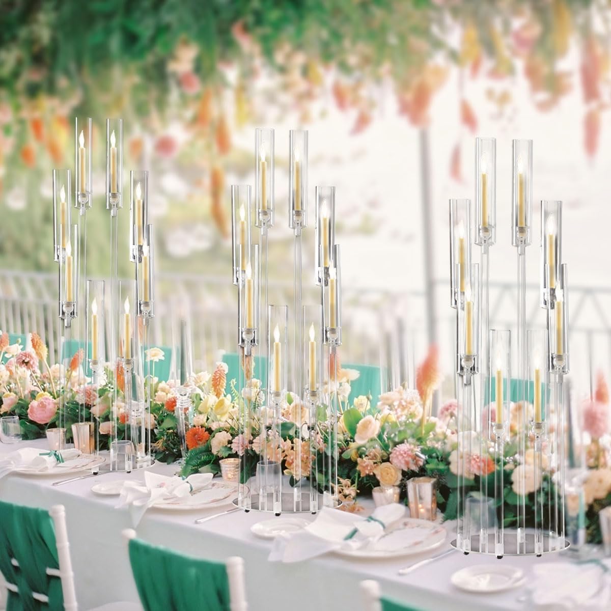 12PCS 8 Arm Acrylic Candelabra for Party Table Centerpiece,Clear Candelabra Centerpiece for Wedding 38.5 Tall Floor Candle Holder for Birthday Party Baby Shower Decor candelabros para centros de mesa