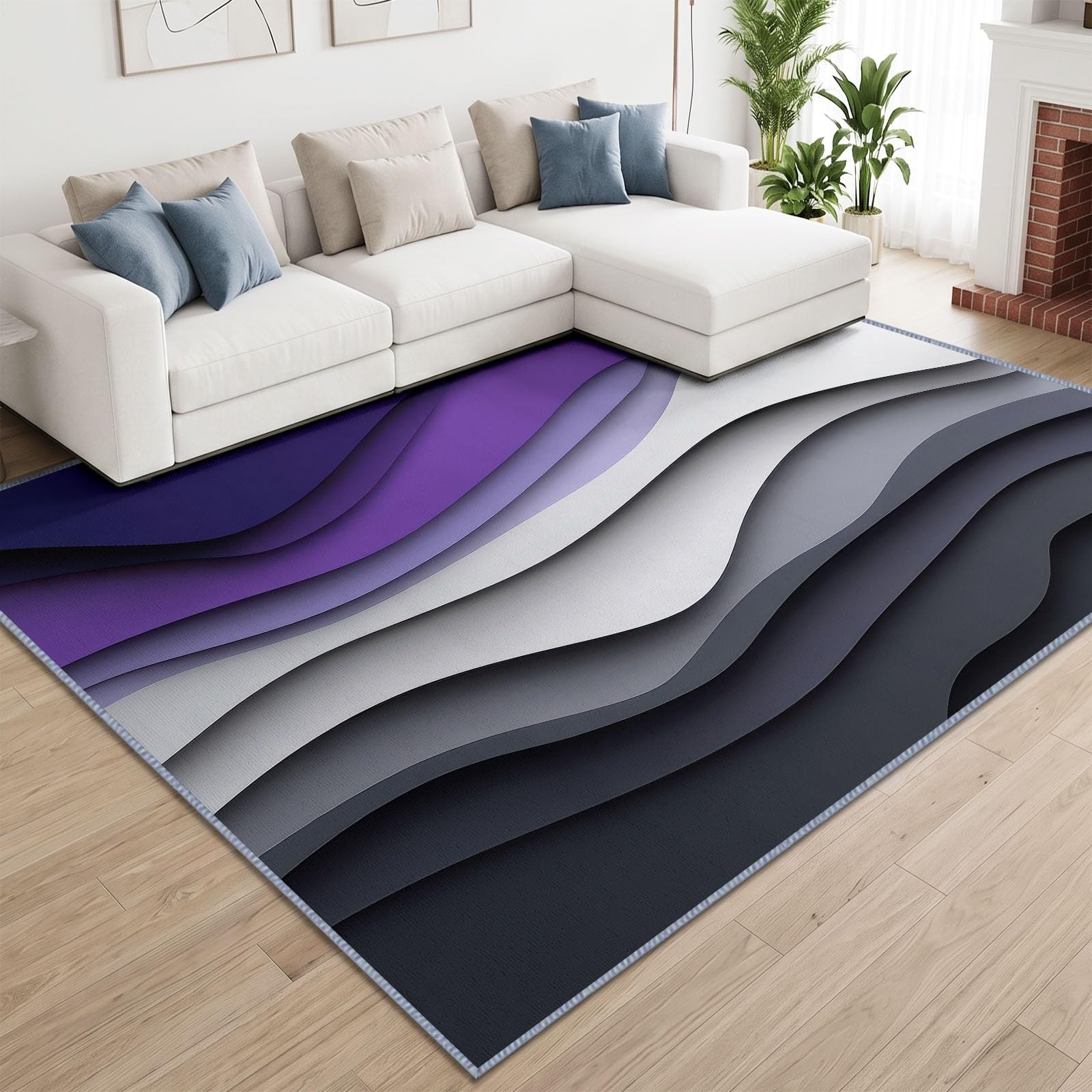 Générique Papiers découpés 3D Tapis, 80 x 150 cm, Vague Couche Dégradé Jaune Gris Décoration Moquette avable Salle de Tapis, Pliable Doux Réduire Bruit Lancer Moquette pour Chambre à Coucher