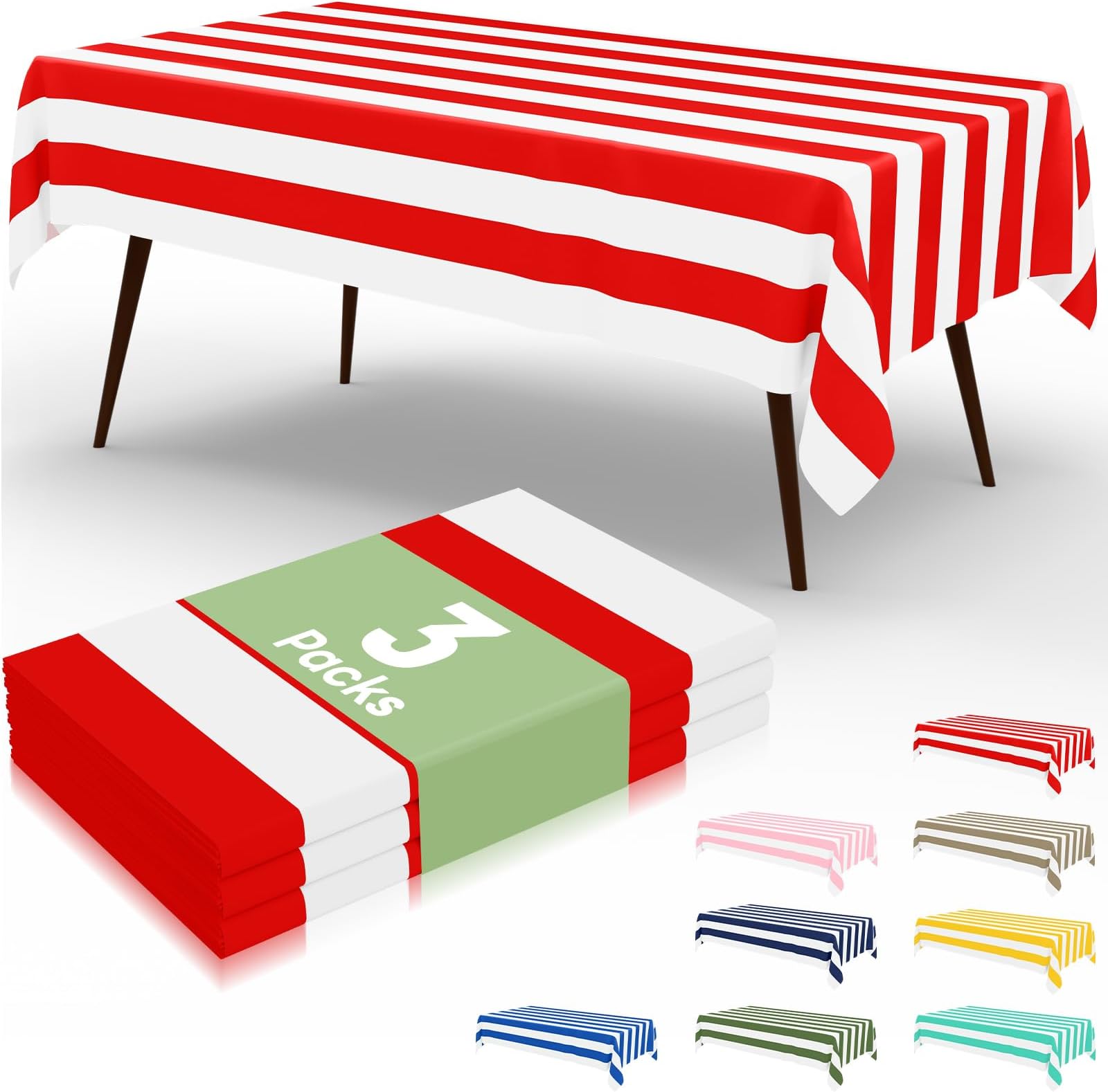 misaya 3 Packs Stripes Disposable Table Cloth, 54 x 108 Inch Waterproof Rectangle Tablecloth, Leakproof & Sturdy Decorative Table Covers for Picnic, Party and Outdoor, Red and White